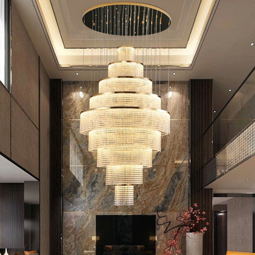 Large Modern Gold Crystal Chandelier For HighCeiling