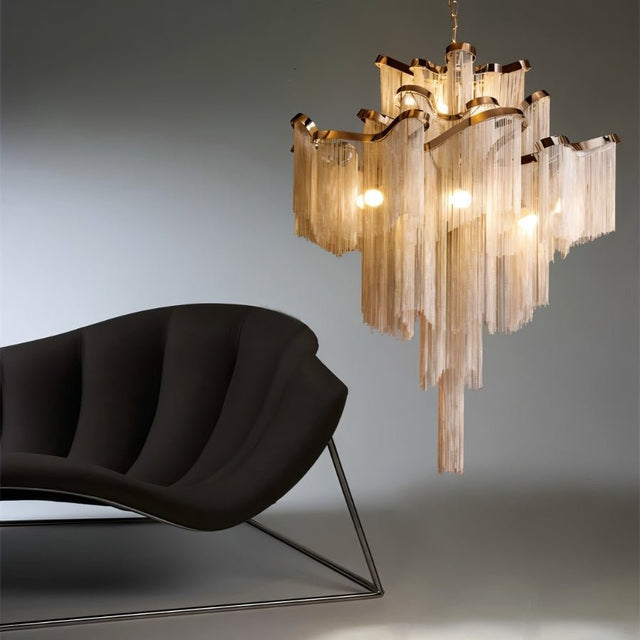 Post-Modern Extra Large Stainless Steel Long Tassel Chandelier for Large Living Room / Staircase / Villa / Duplexes
