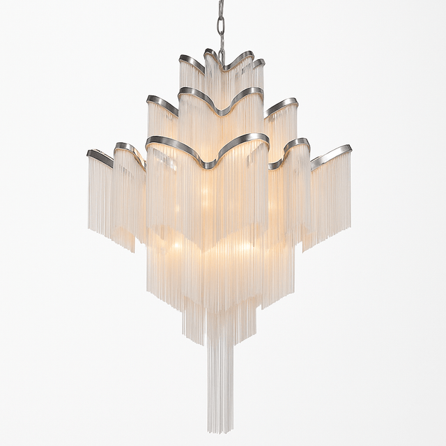 Post-Modern Extra Large Stainless Steel Long Tassel Chandelier for Large Living Room / Staircase / Villa / Duplexes