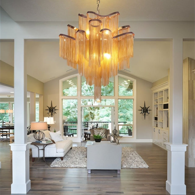 Post-Modern Extra Large Stainless Steel Long Tassel Chandelier for Large Living Room / Staircase / Villa / Duplexes