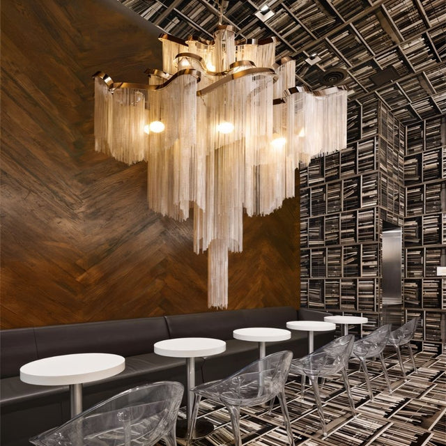 Post-Modern Extra Large Stainless Steel Long Tassel Chandelier for Large Living Room / Staircase / Villa / Duplexes