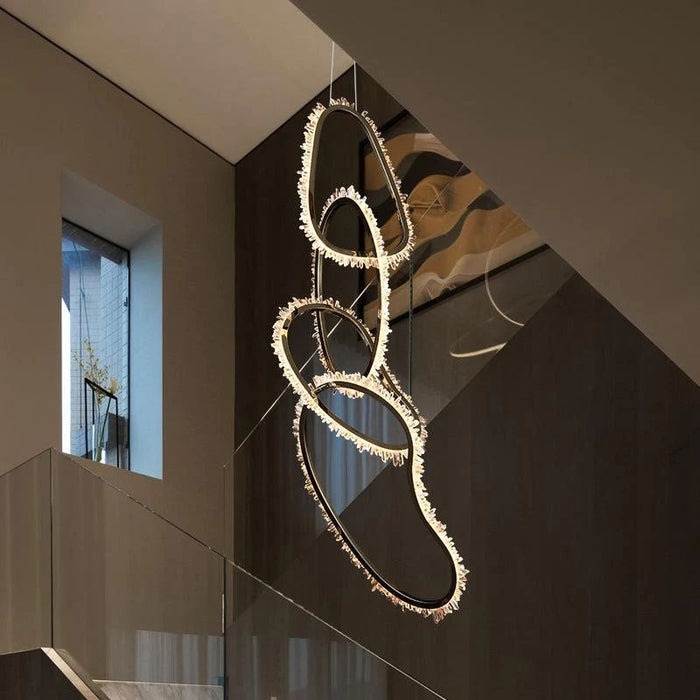 Rose Rock Crystal Chandelier Irregular Round Lamp Fixtures