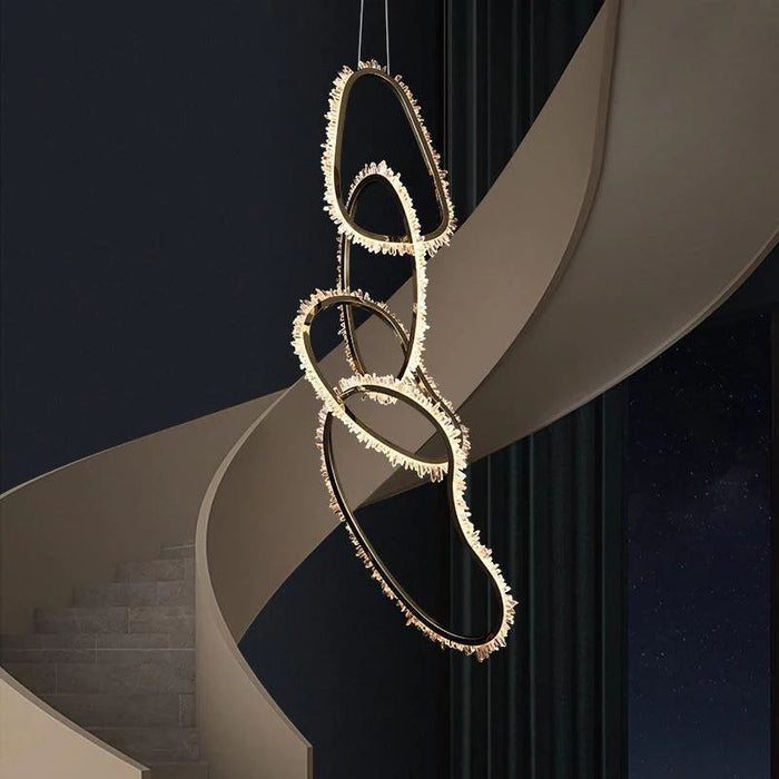 Rose Rock Crystal Chandelier Irregular Round Lamp Fixtures