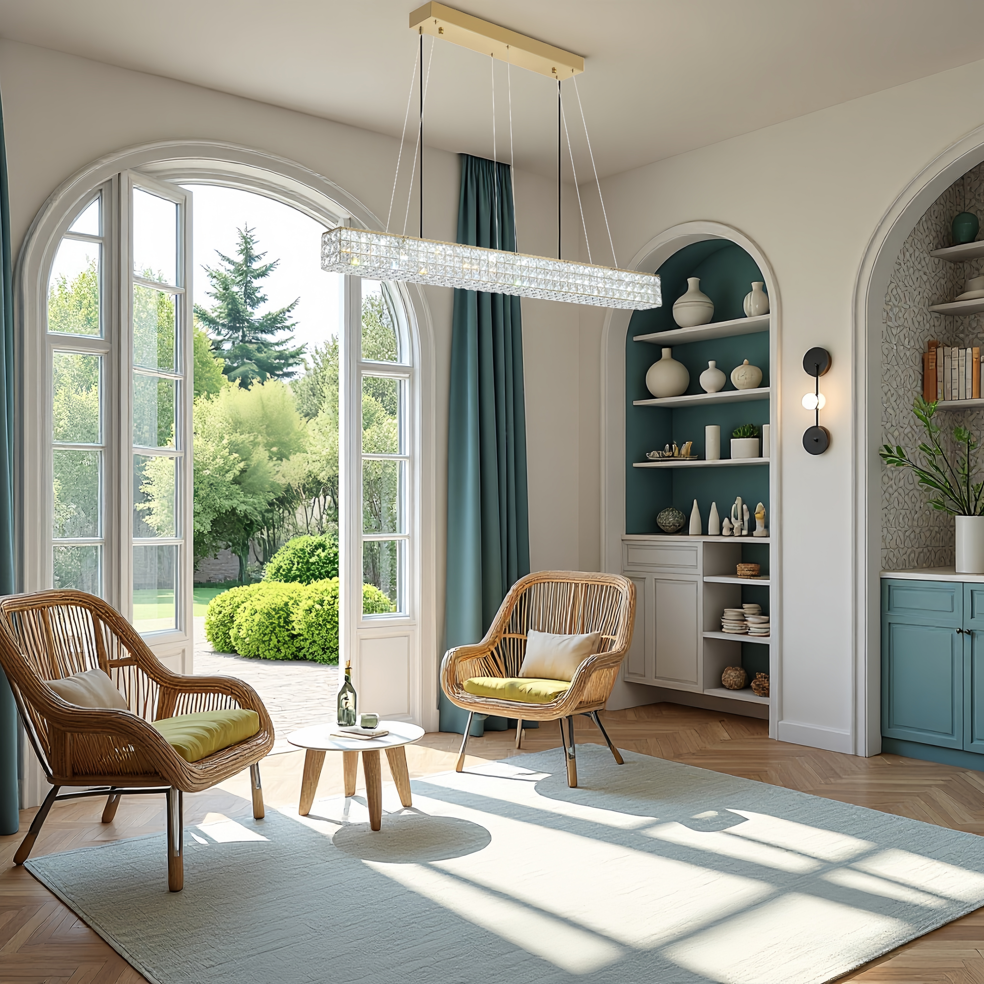 Rectangular modern golden crystal chandelier