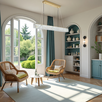 Rectangular modern golden crystal chandelier