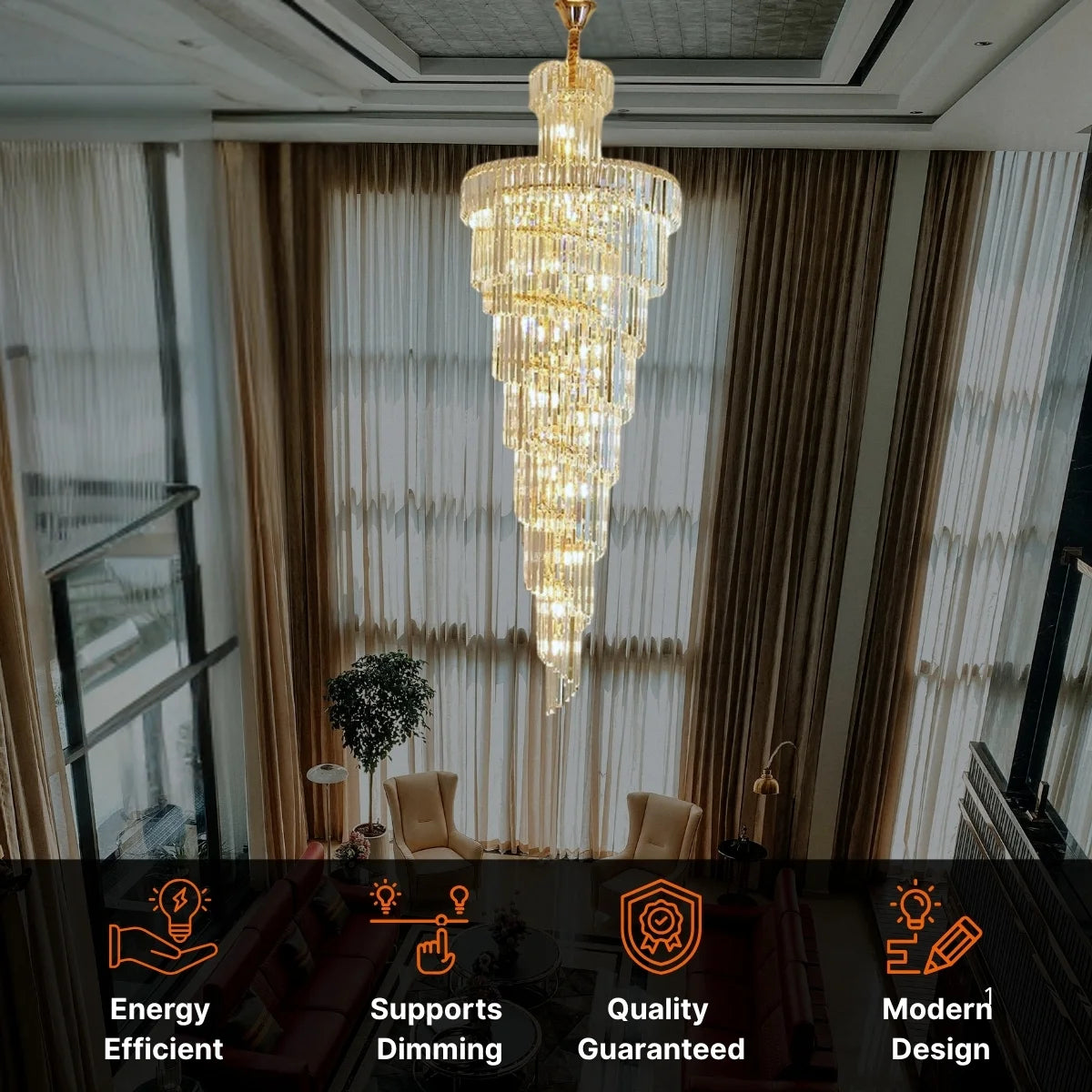 Large Villa Entrance Gold Crystal Lighting Fixtures