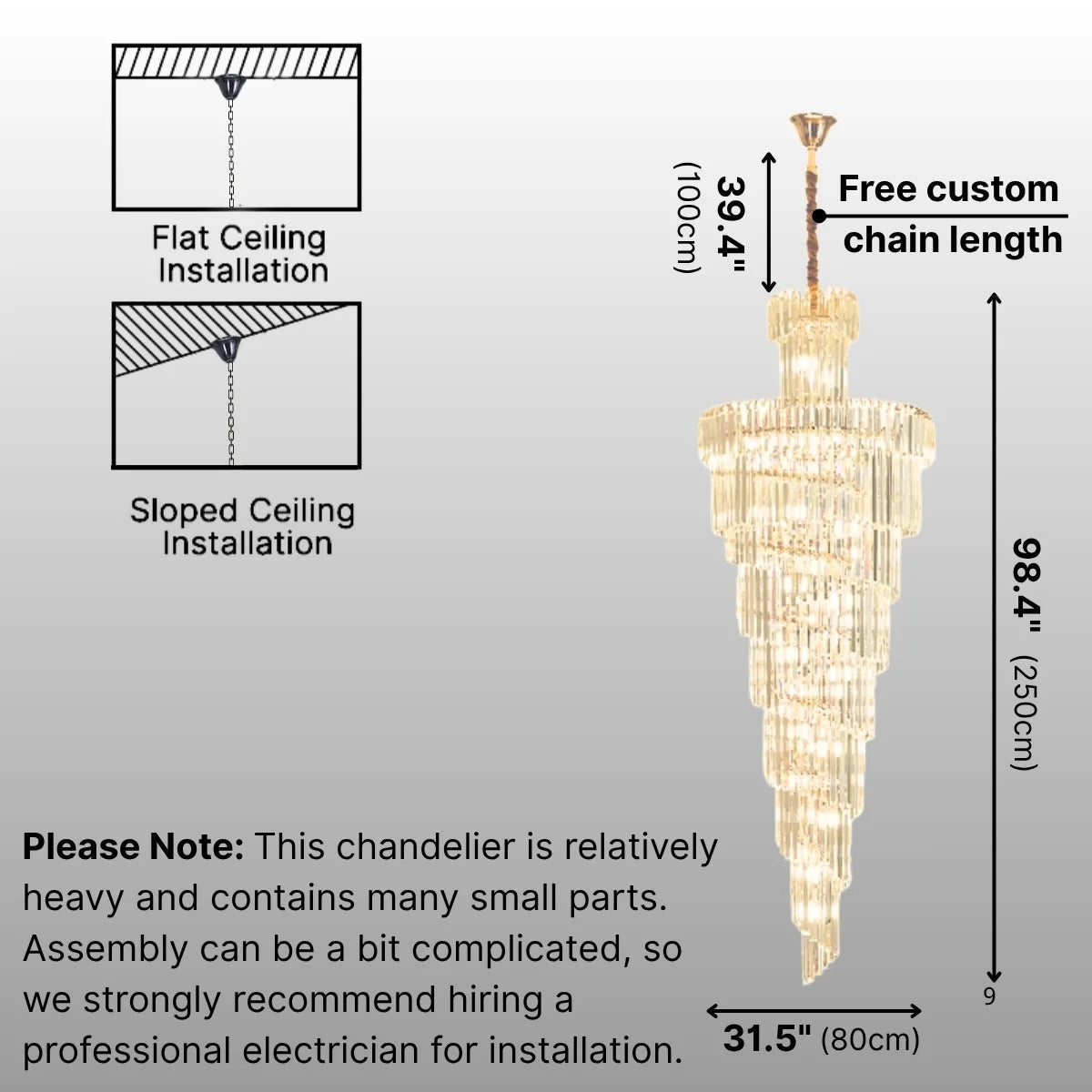 Large Villa Entrance Gold Crystal Lighting Fixtures