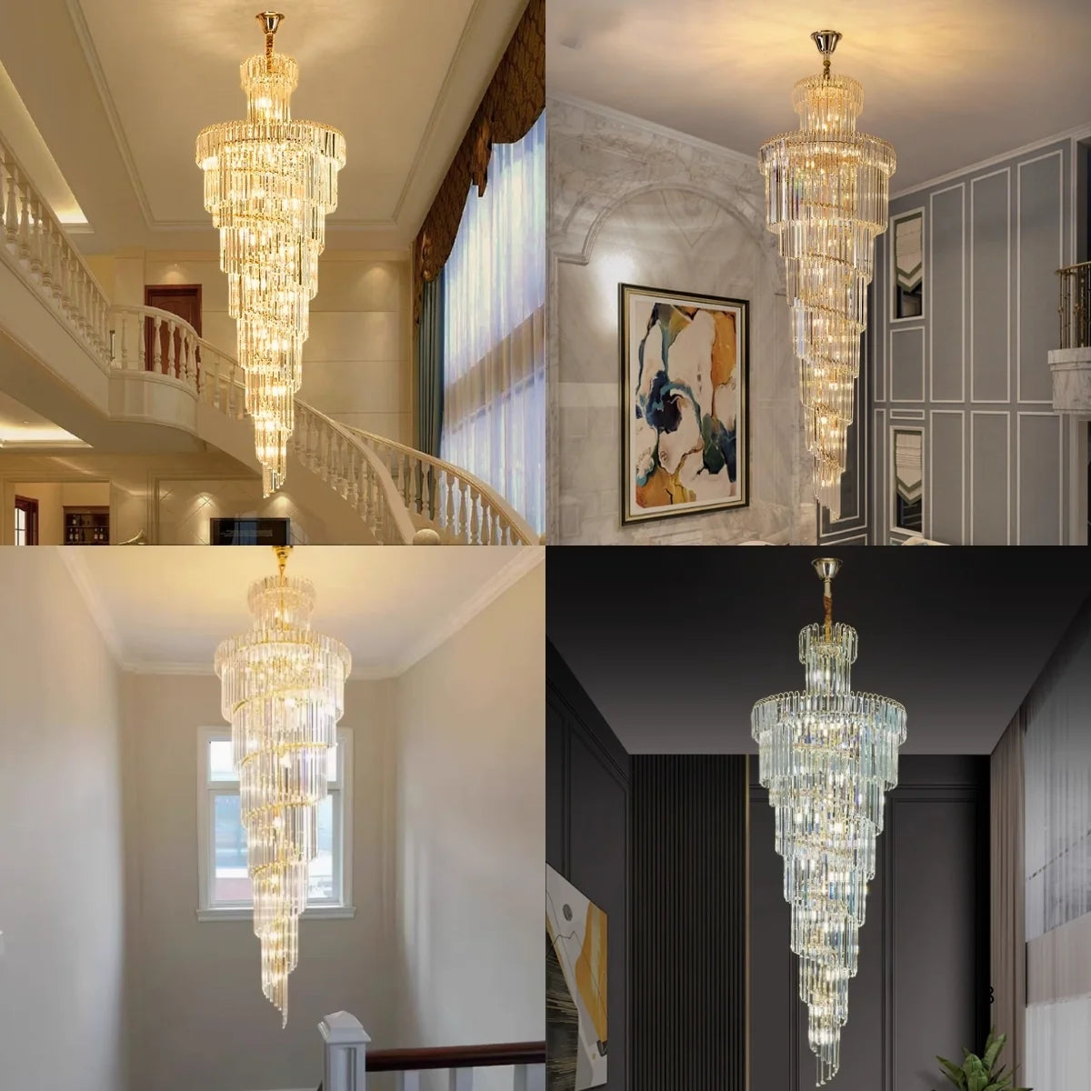 Large Villa Entrance Gold Crystal Lighting Fixtures