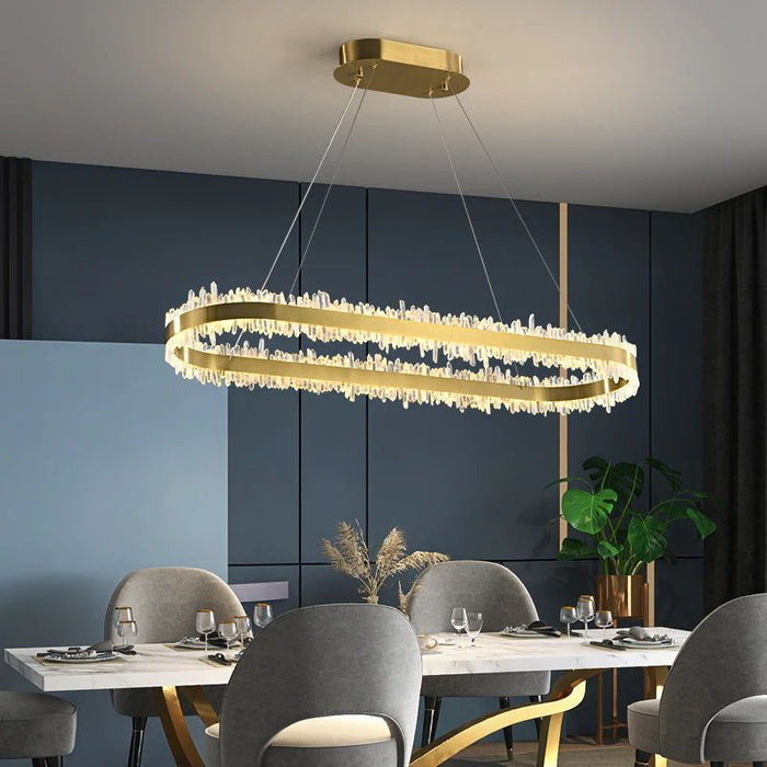 Rose Rock Crystal Oval Chandelier Elegant Lighting Fixtures